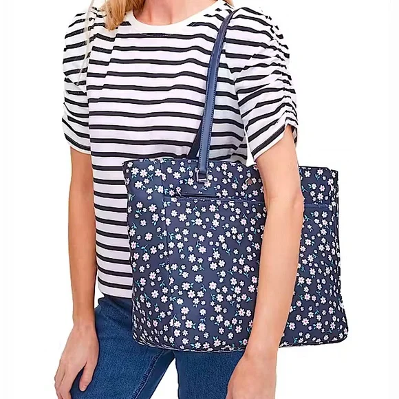 Kate Spade Jae Navy White Fleurette Floral Large Nylon Tote Bag NWOT - Picture 2 of 16